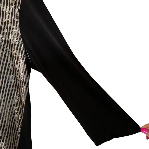 Vintage 90s Shimmery Silver Tone and Black Blouse Y2K Disco Retro Chic Eclectic - Picture 5 of 9